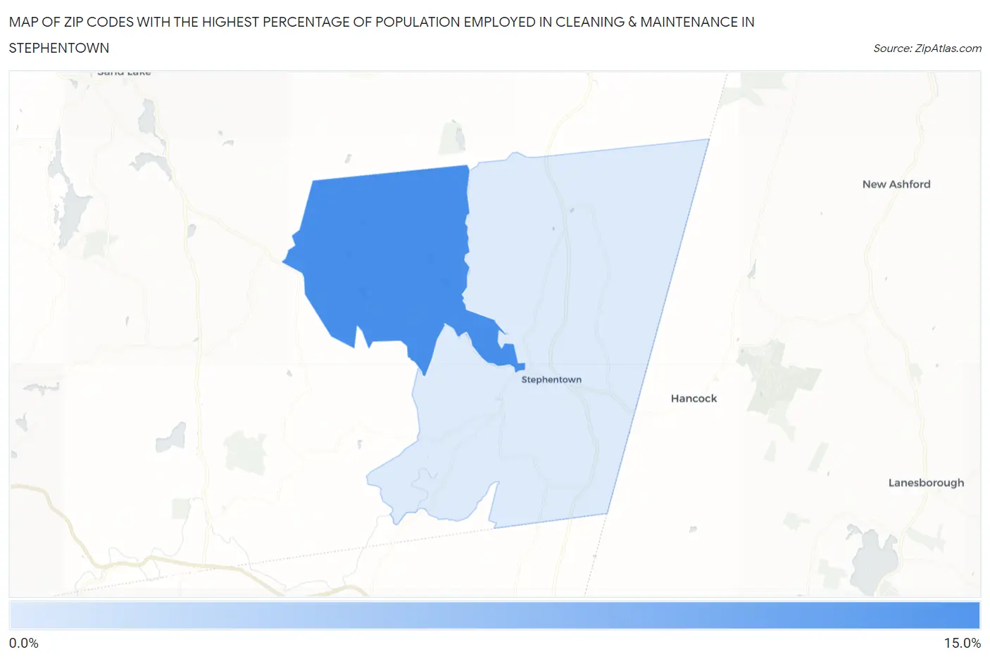 Zip Codes with the Highest Percentage of Population Employed in Cleaning & Maintenance in Stephentown Map