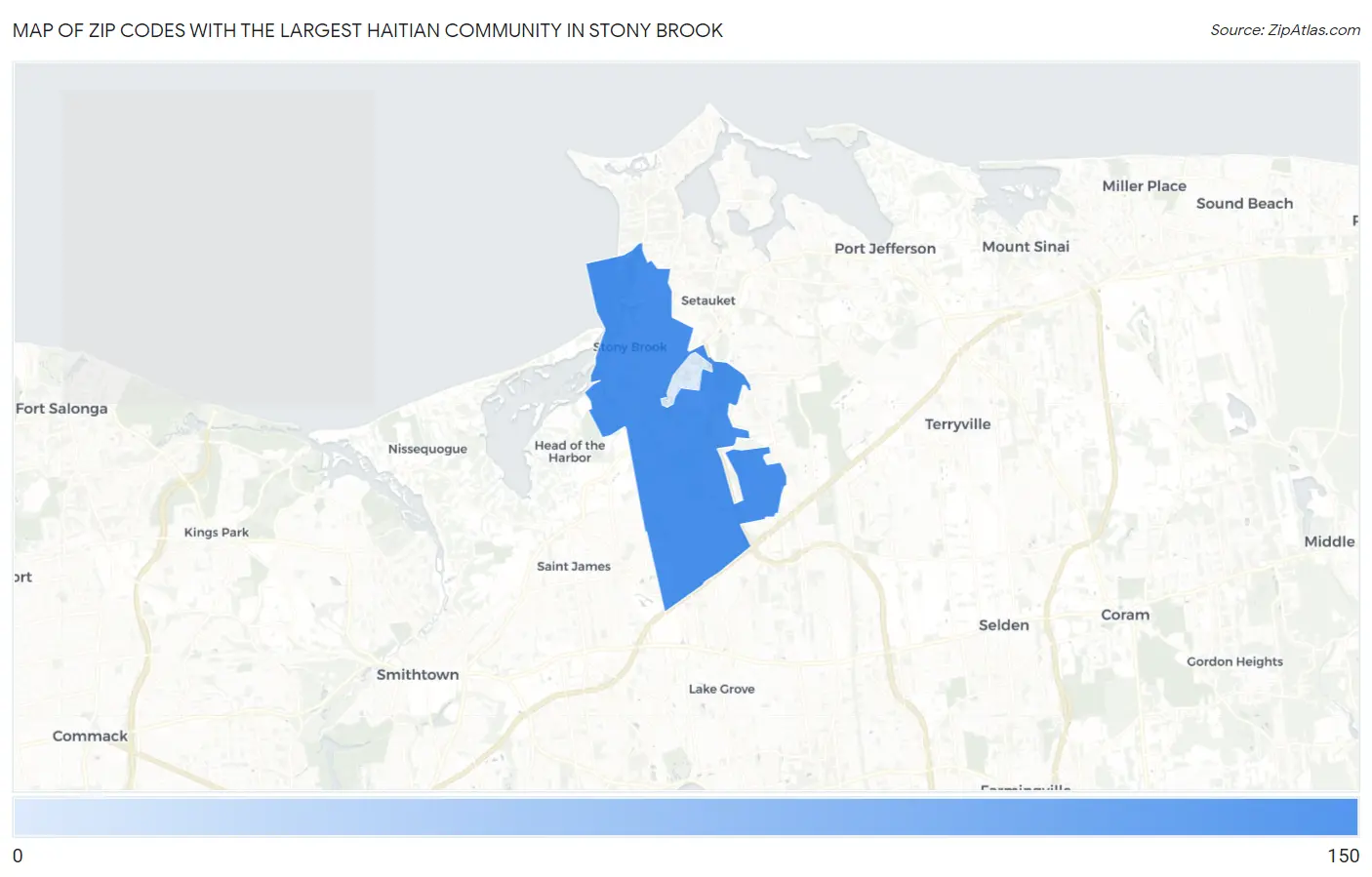 Zip Codes with the Largest Haitian Community in Stony Brook Map