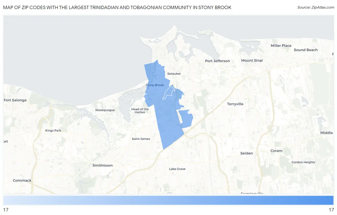 Zip Codes with the Largest Trinidadian and Tobagonian Community in Stony Brook Map