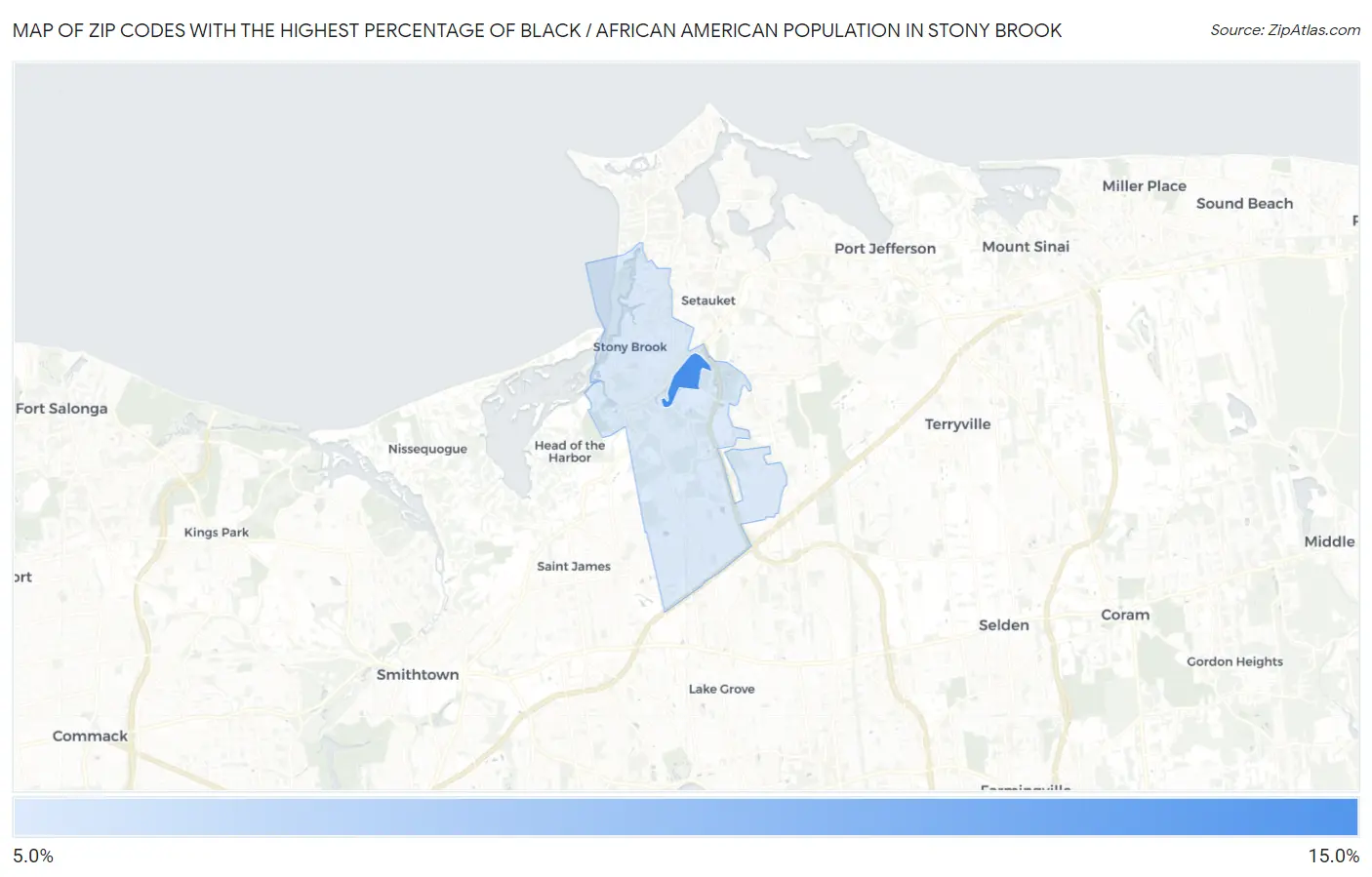 Zip Codes with the Highest Percentage of Black / African American Population in Stony Brook Map