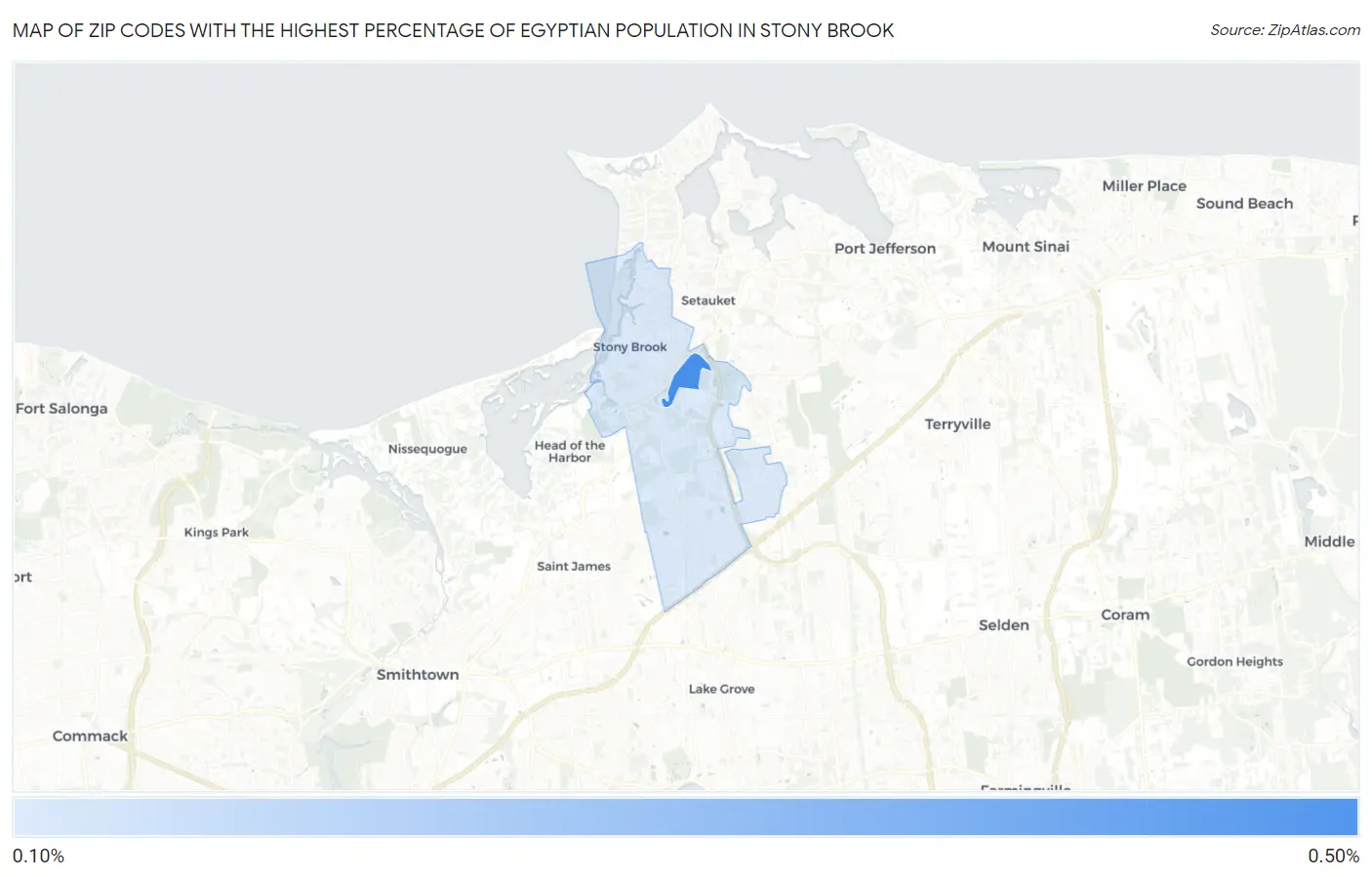 Zip Codes with the Highest Percentage of Egyptian Population in Stony Brook Map