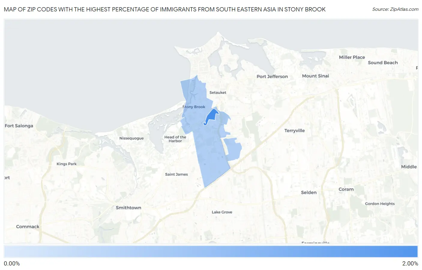 Zip Codes with the Highest Percentage of Immigrants from South Eastern Asia in Stony Brook Map
