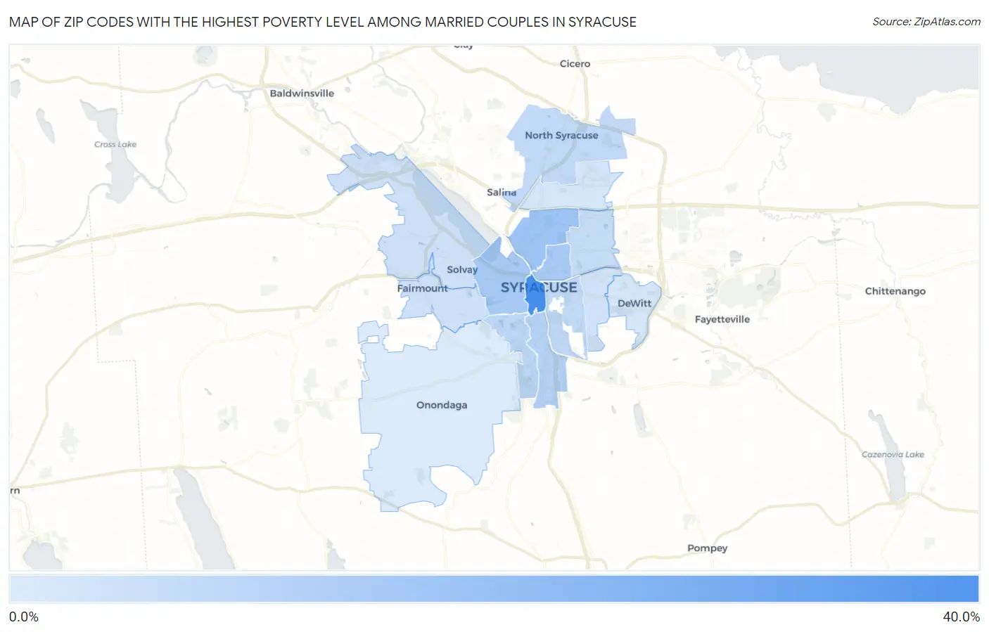 Zip Codes with the Highest Poverty Level Among Married Couples in Syracuse Map