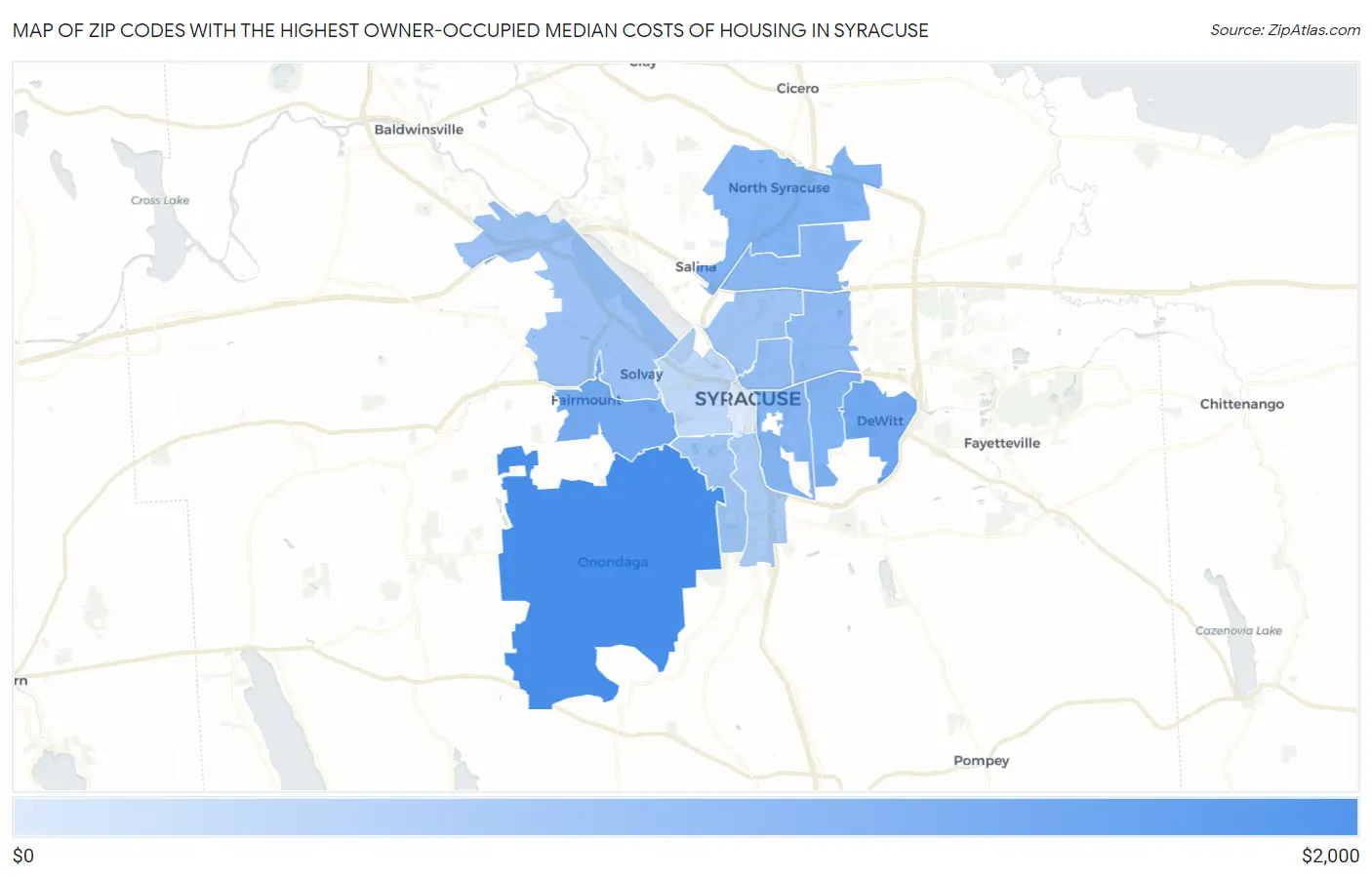 Zip Codes with the Highest Owner-Occupied Median Costs of Housing in Syracuse Map