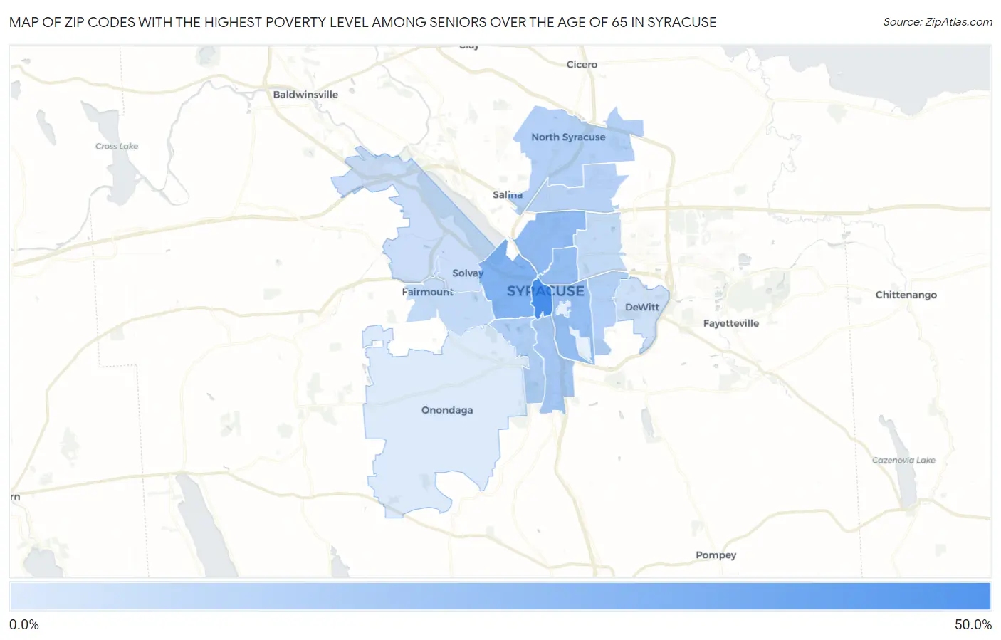 Zip Codes with the Highest Poverty Level Among Seniors Over the Age of 65 in Syracuse Map