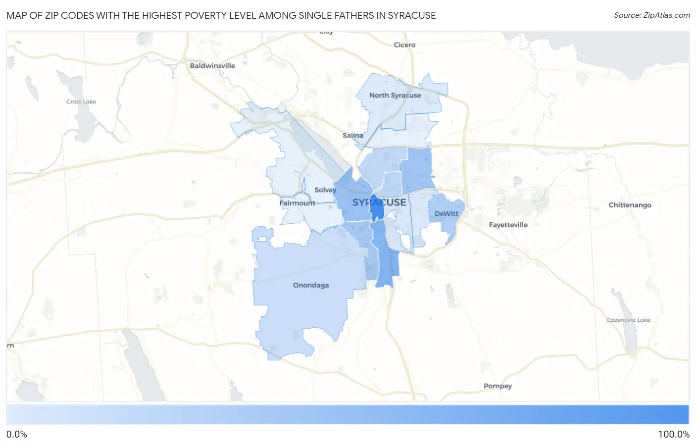 Zip Codes with the Highest Poverty Level Among Single Fathers in Syracuse Map