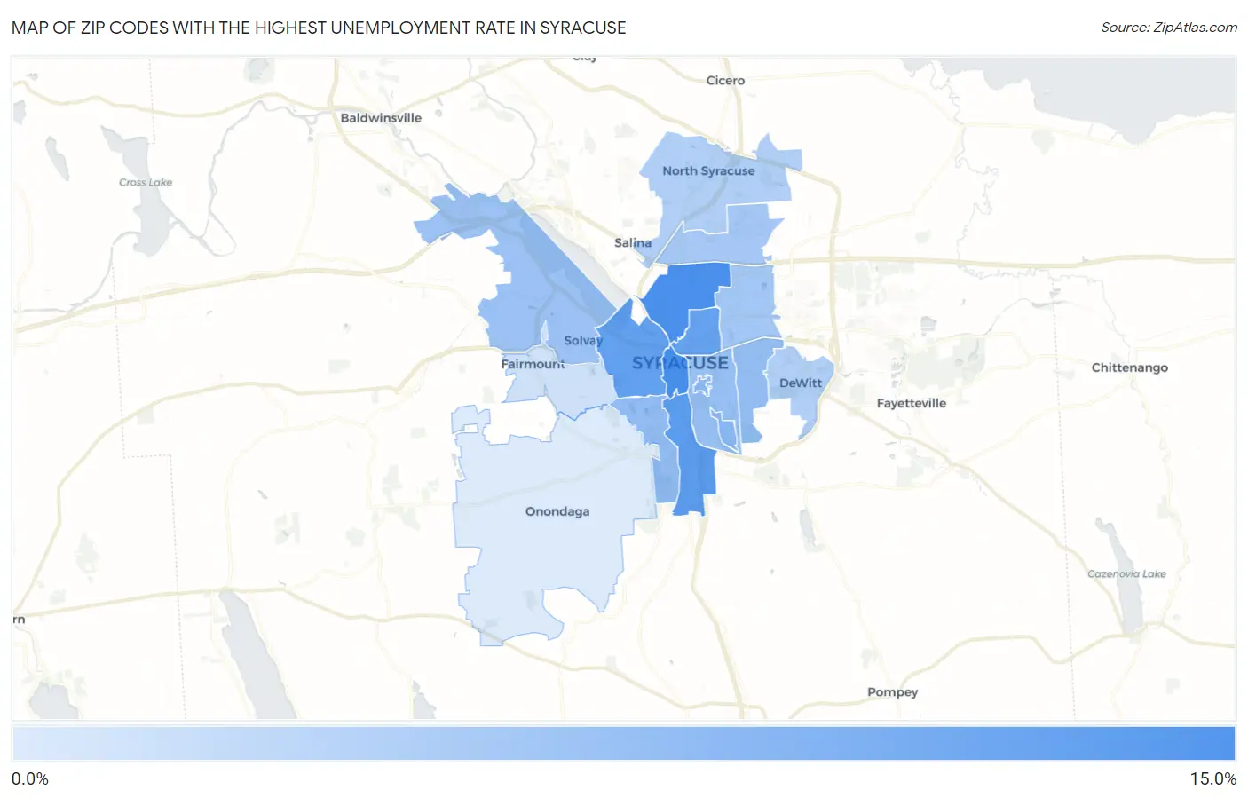 Zip Codes with the Highest Unemployment Rate in Syracuse Map