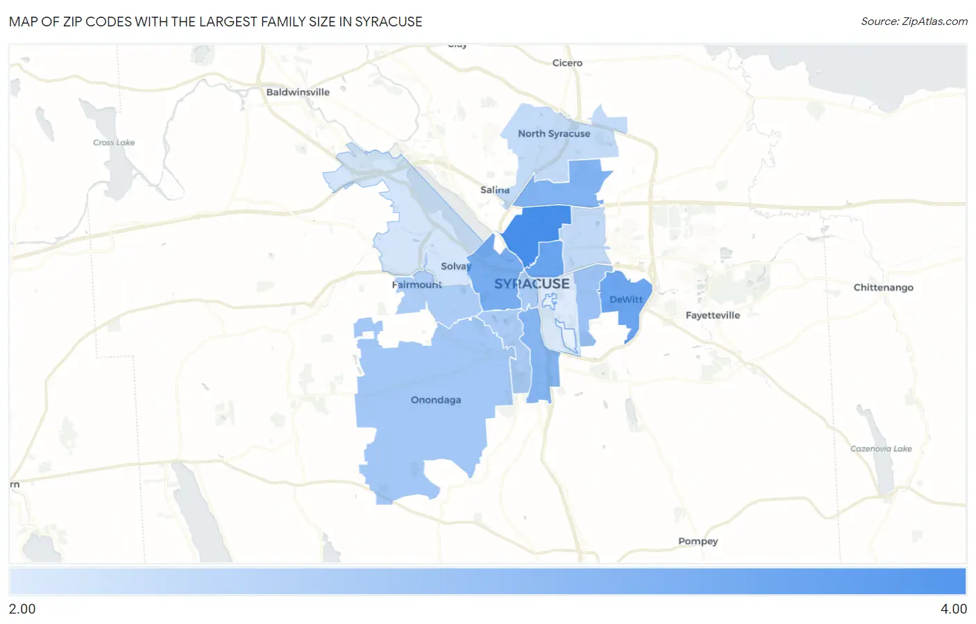 Zip Codes with the Largest Family Size in Syracuse Map