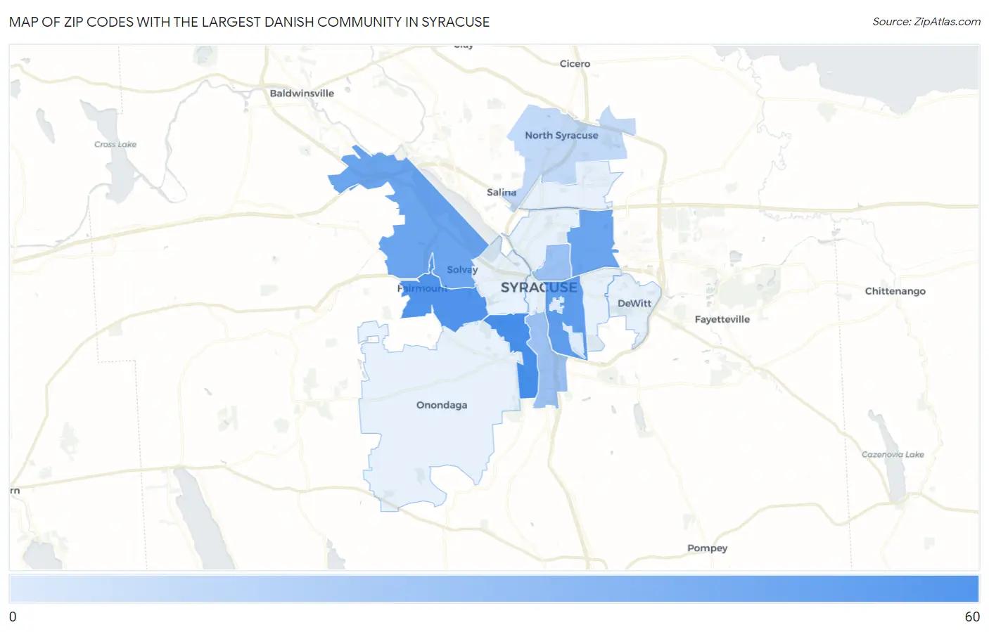 Zip Codes with the Largest Danish Community in Syracuse Map