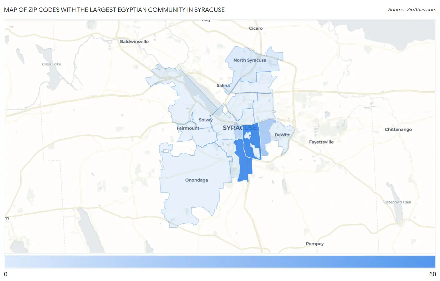 Zip Codes with the Largest Egyptian Community in Syracuse Map