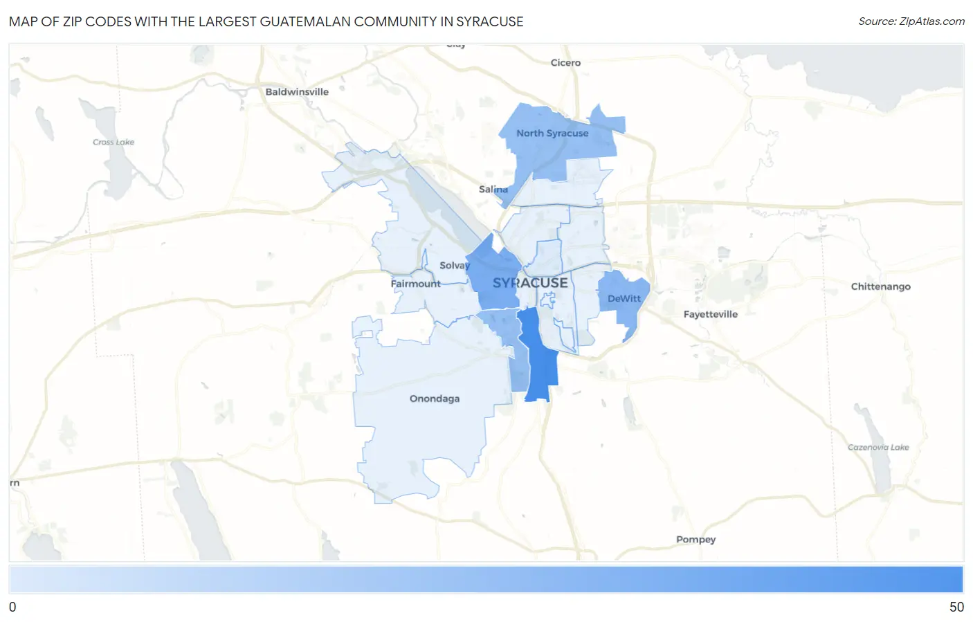 Zip Codes with the Largest Guatemalan Community in Syracuse Map