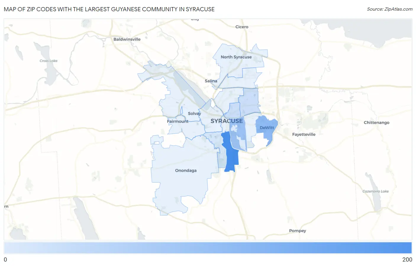 Zip Codes with the Largest Guyanese Community in Syracuse Map