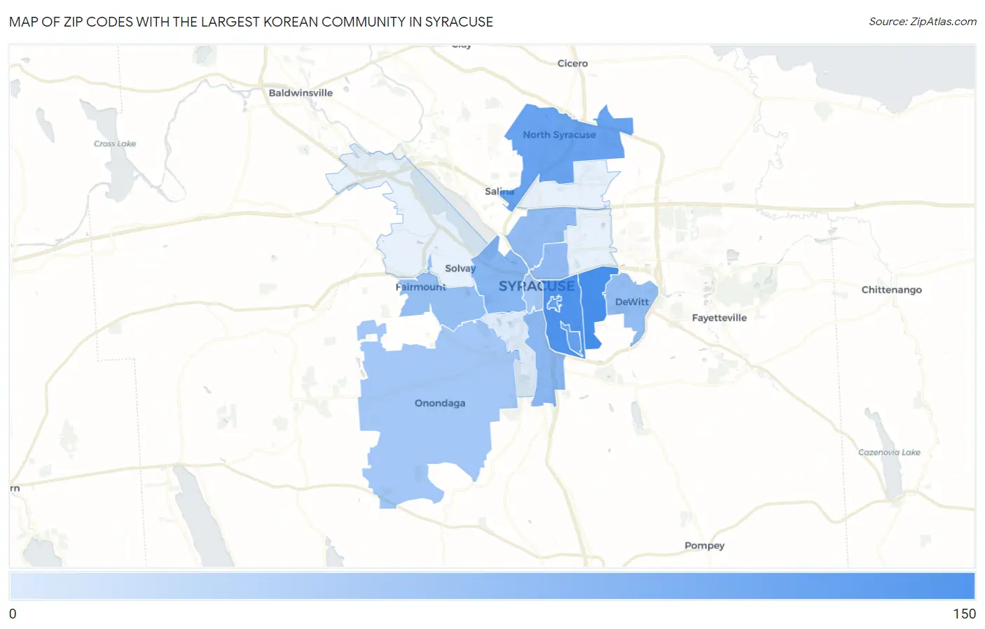 Zip Codes with the Largest Korean Community in Syracuse Map