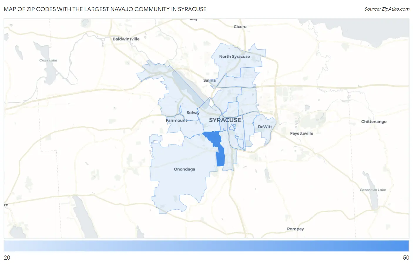 Zip Codes with the Largest Navajo Community in Syracuse Map