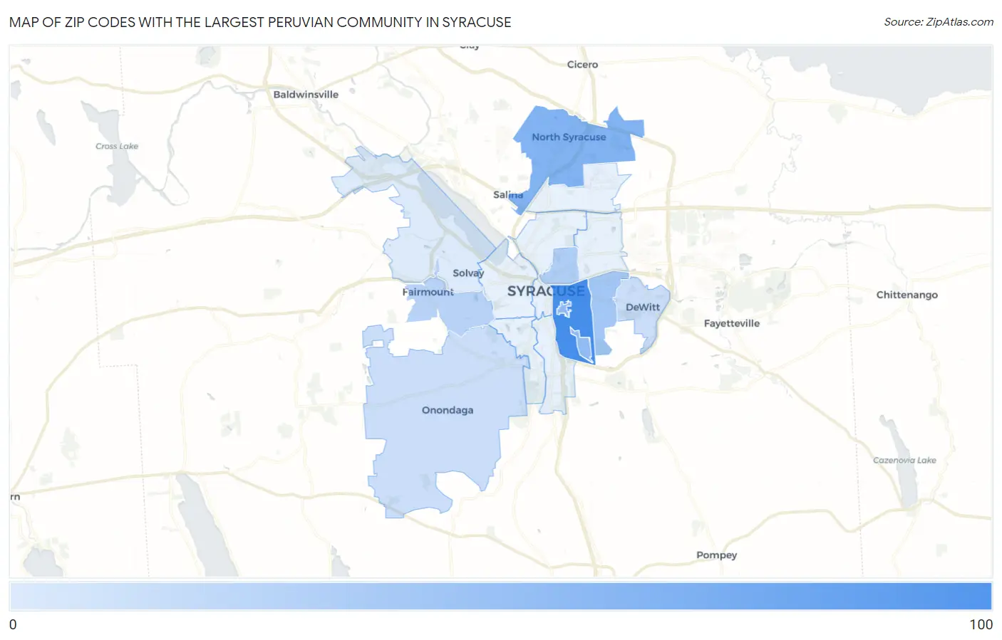 Zip Codes with the Largest Peruvian Community in Syracuse Map