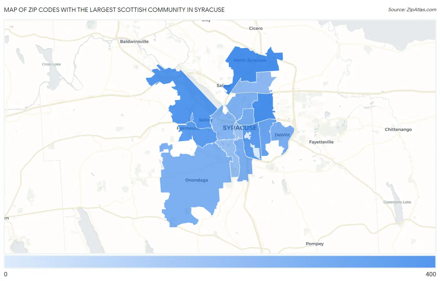 Zip Codes with the Largest Scottish Community in Syracuse Map
