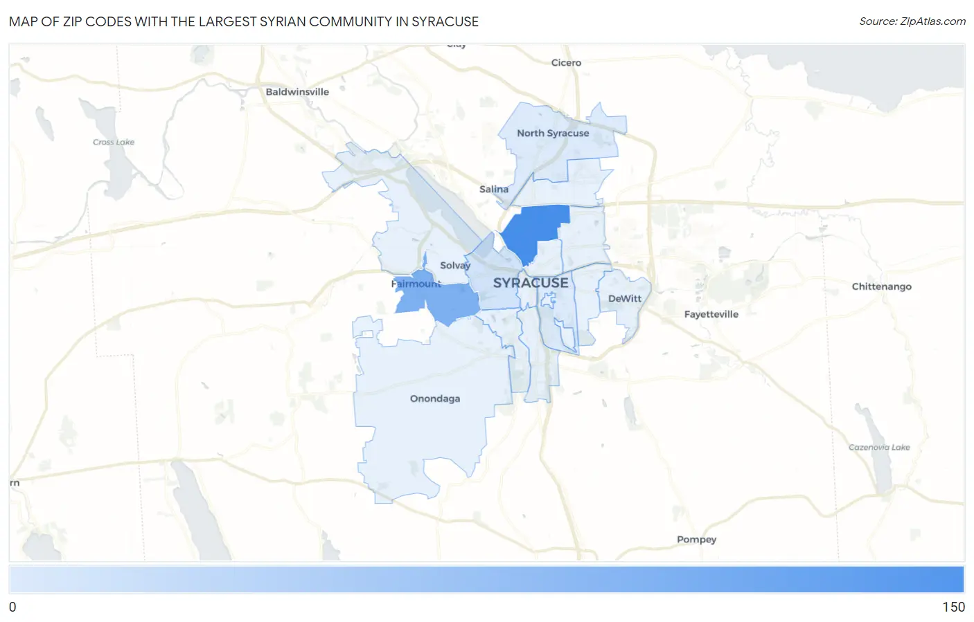 Zip Codes with the Largest Syrian Community in Syracuse Map