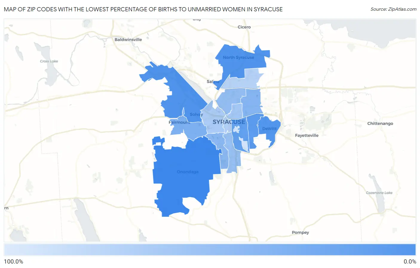 Zip Codes with the Lowest Percentage of Births to Unmarried Women in Syracuse Map
