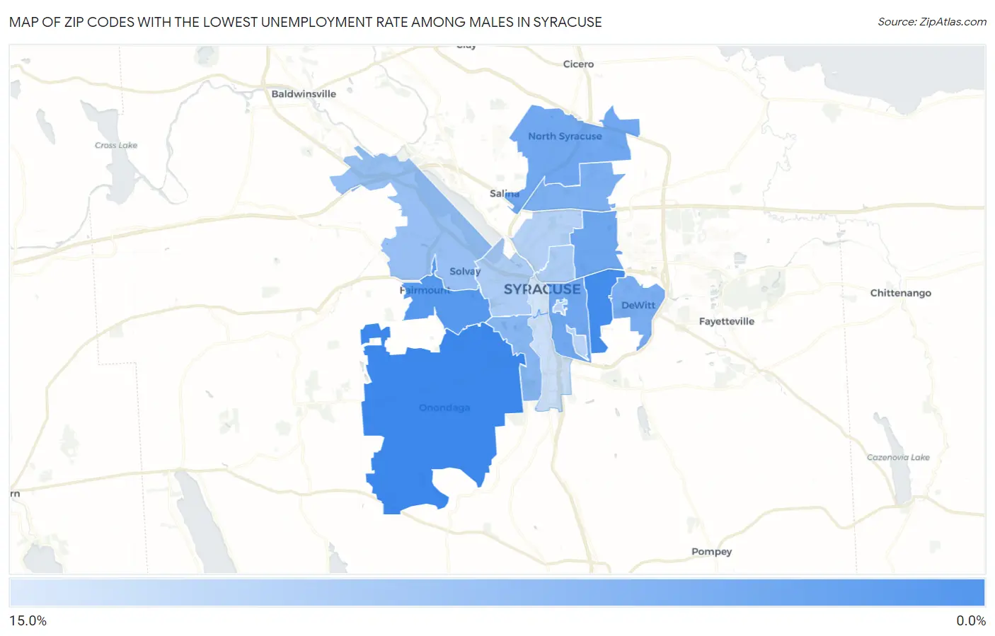 Zip Codes with the Lowest Unemployment Rate Among Males in Syracuse Map