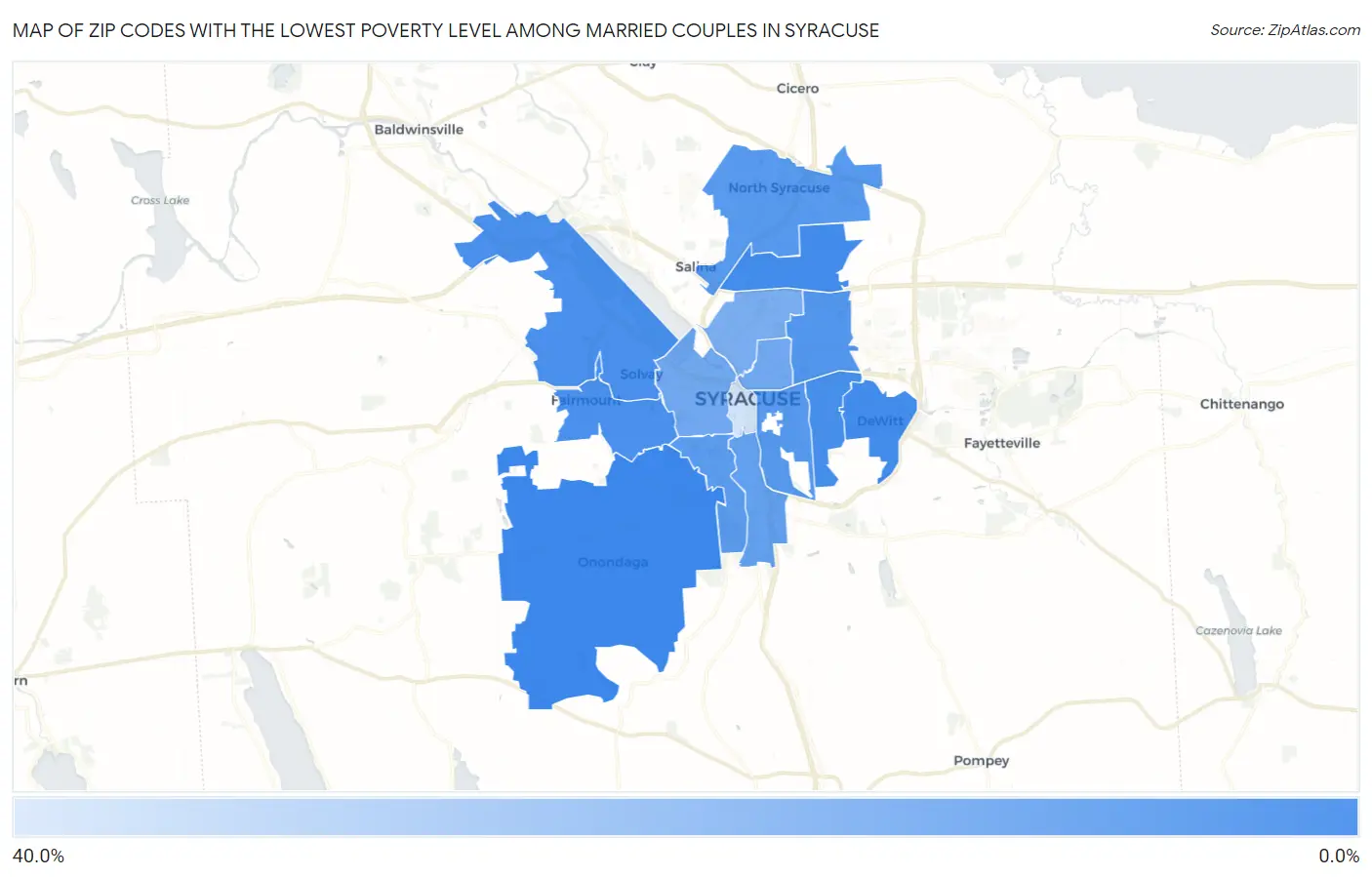 Zip Codes with the Lowest Poverty Level Among Married Couples in Syracuse Map