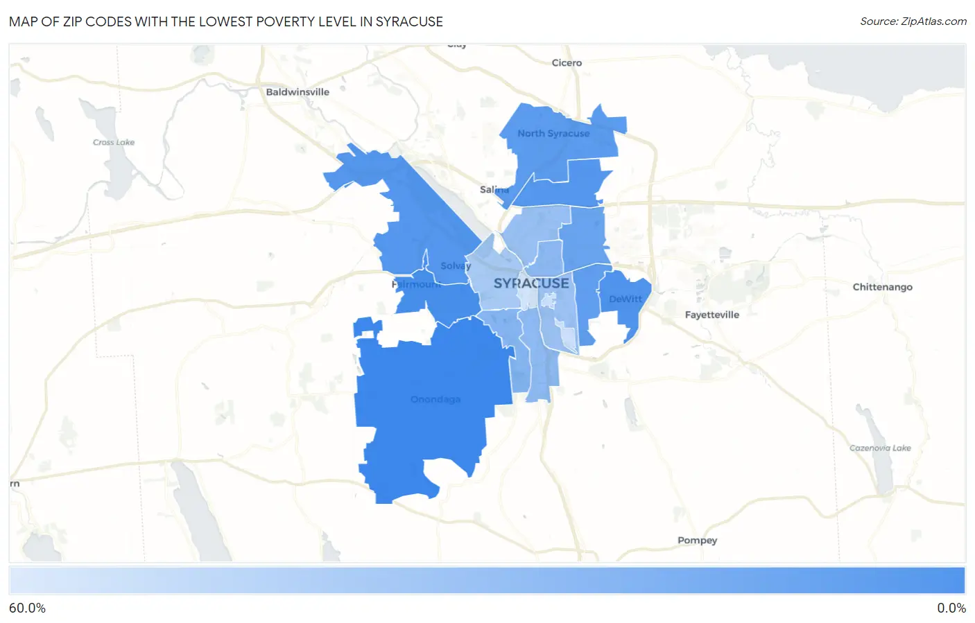 Zip Codes with the Lowest Poverty Level in Syracuse Map