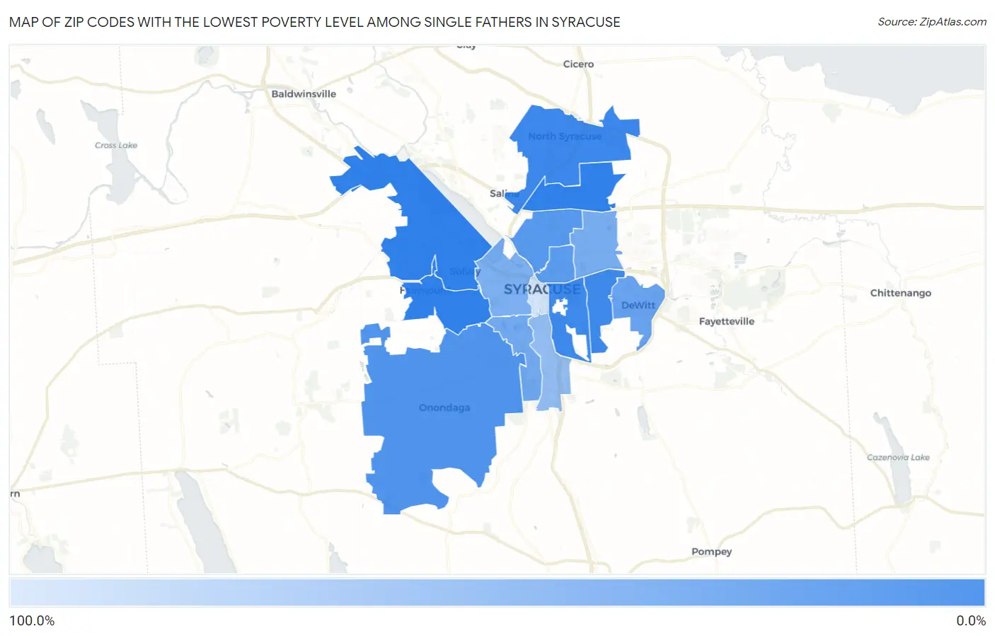 Zip Codes with the Lowest Poverty Level Among Single Fathers in Syracuse Map
