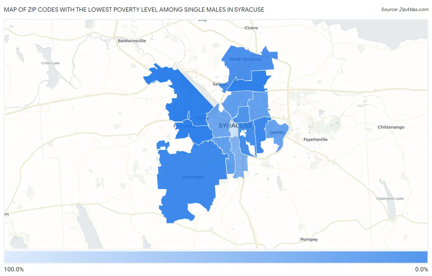 Zip Codes with the Lowest Poverty Level Among Single Males in Syracuse Map