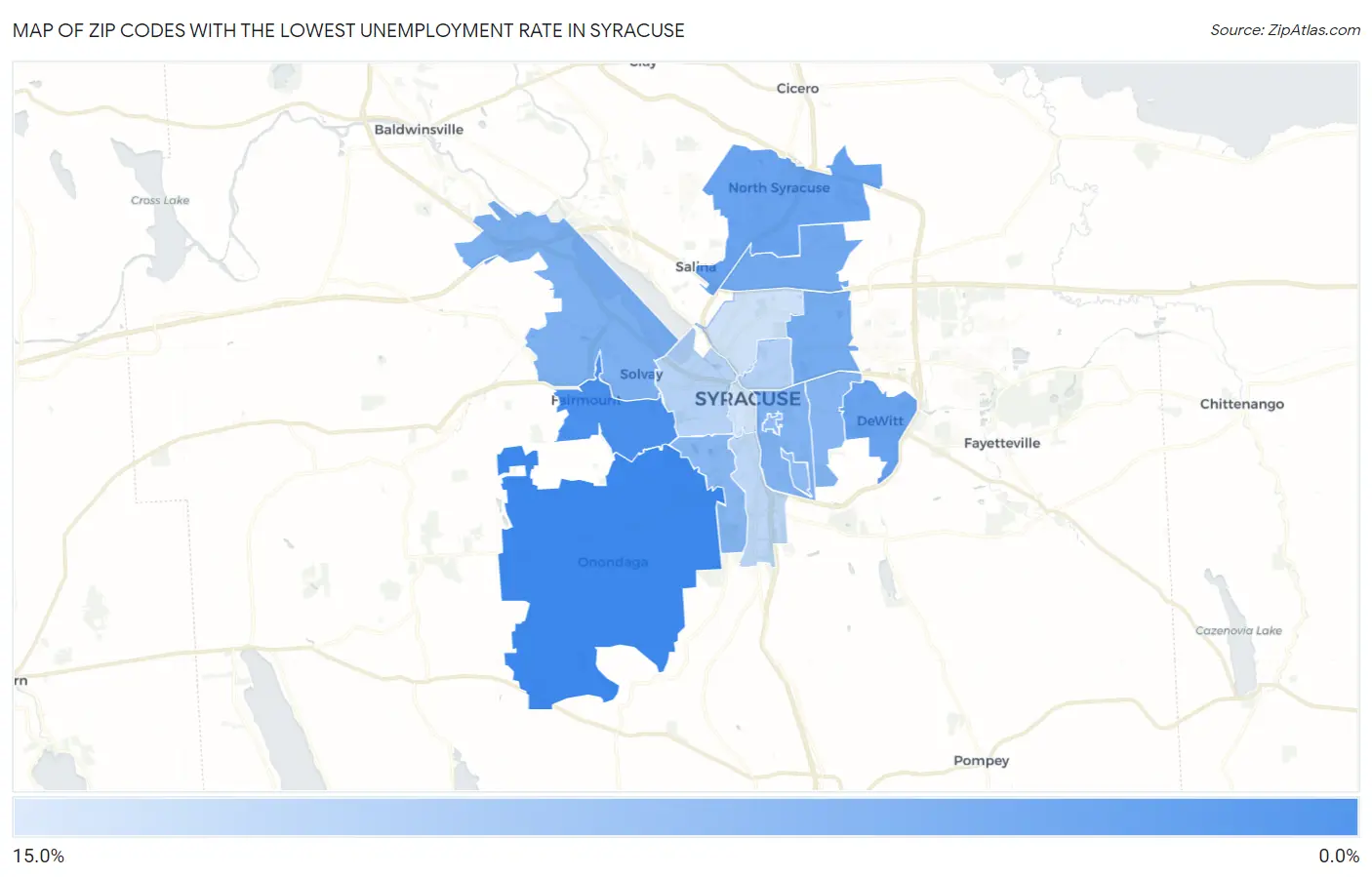 Zip Codes with the Lowest Unemployment Rate in Syracuse Map