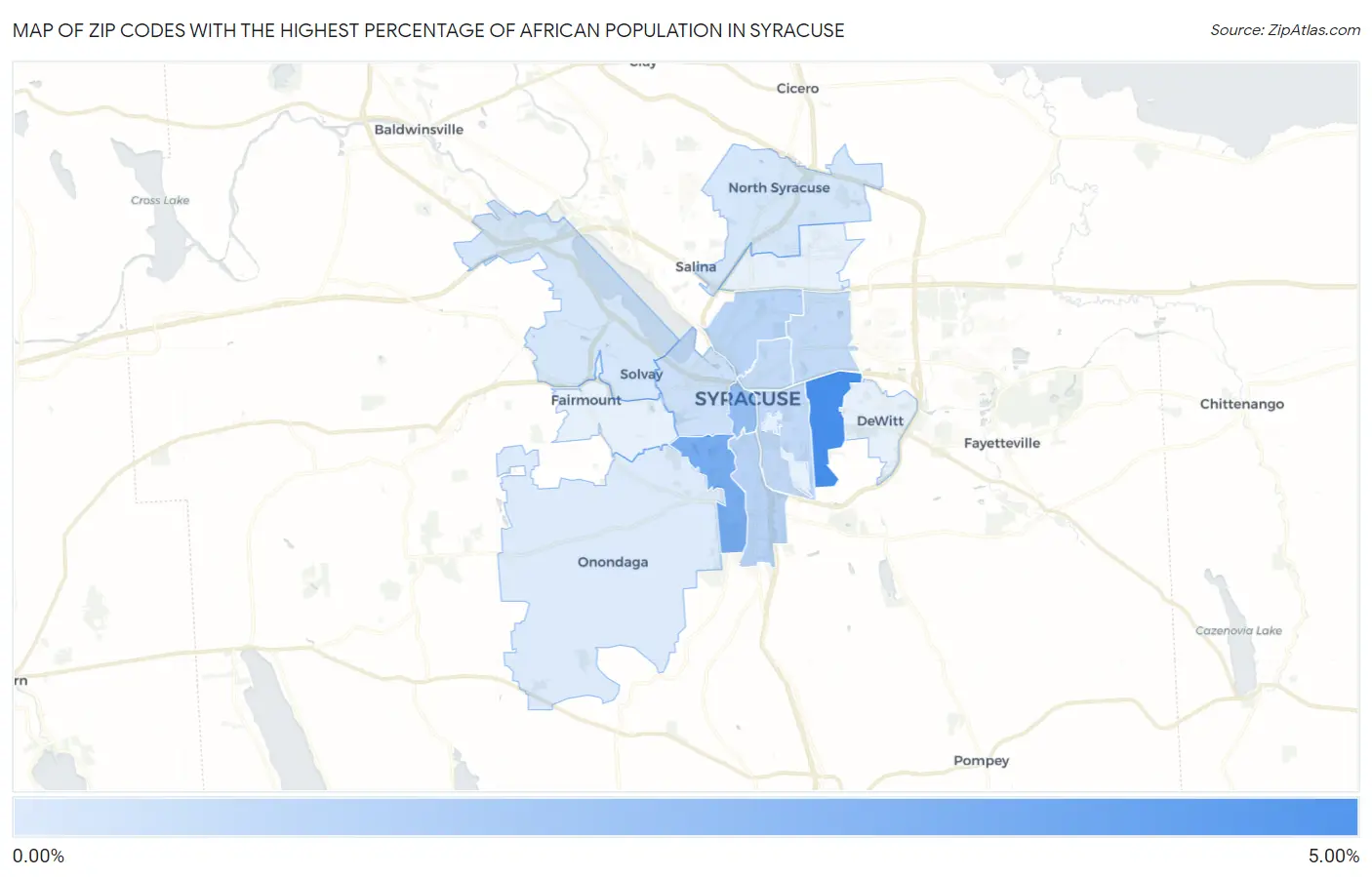 Zip Codes with the Highest Percentage of African Population in Syracuse Map