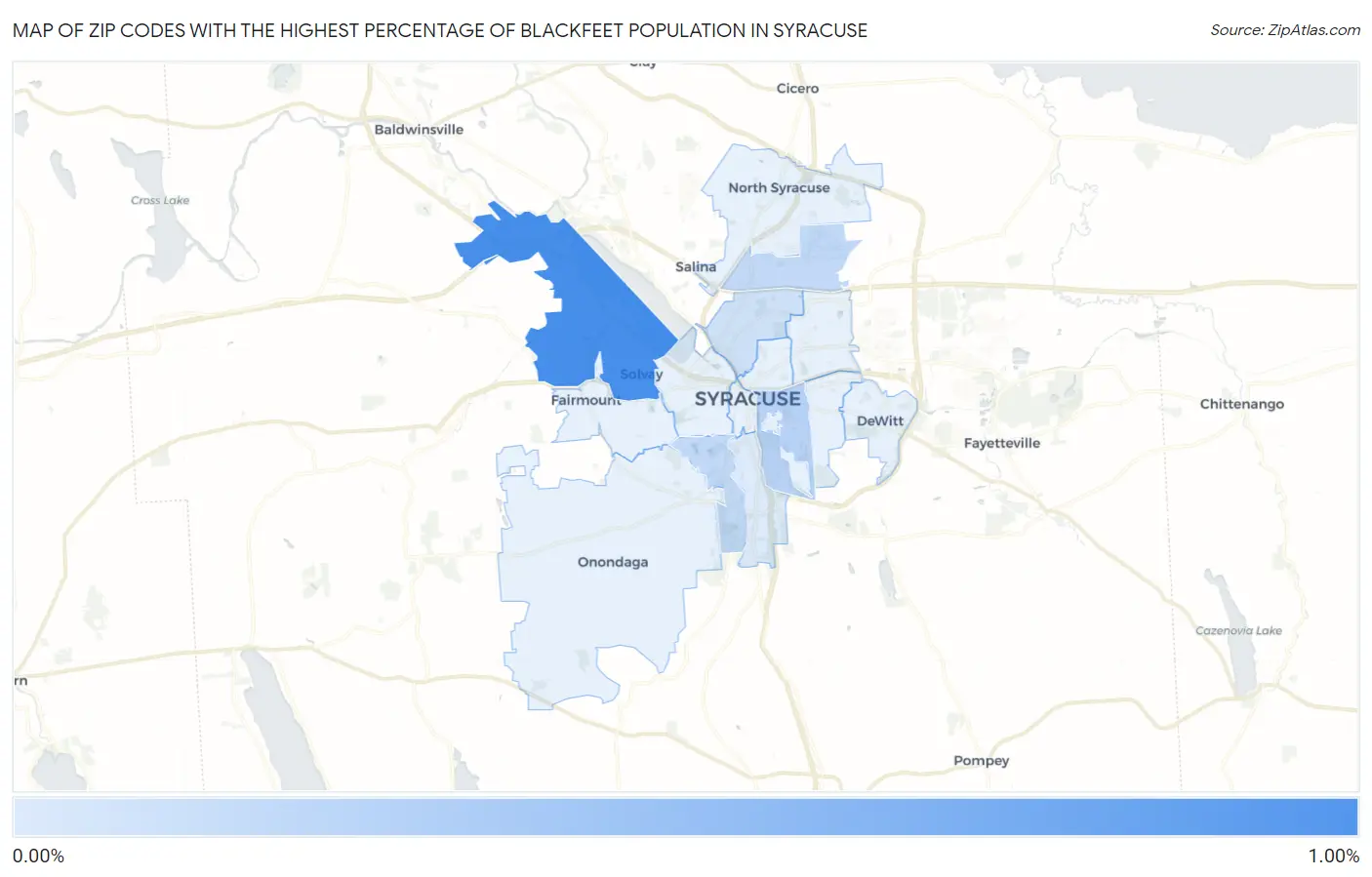 Zip Codes with the Highest Percentage of Blackfeet Population in Syracuse Map