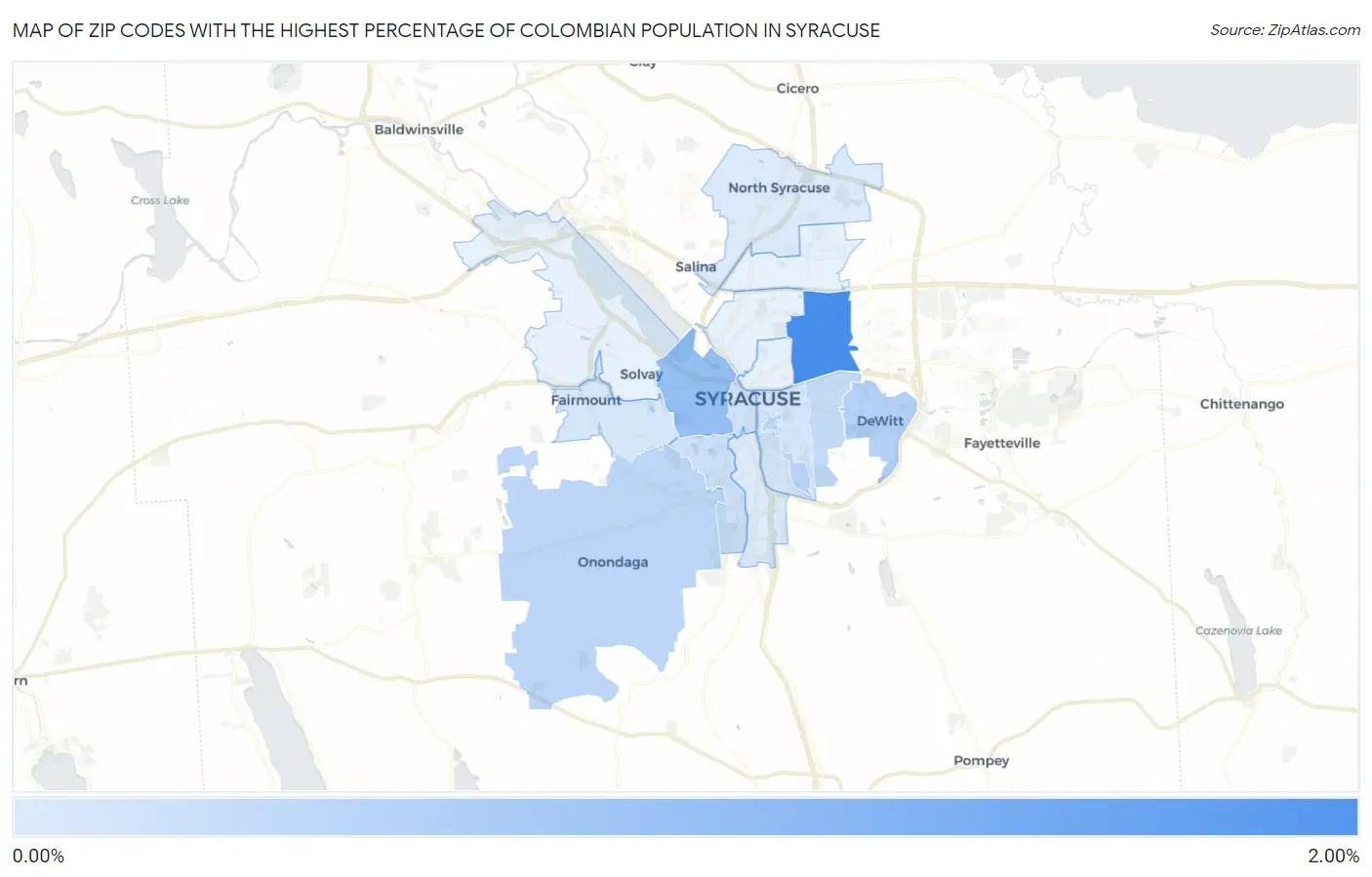 Zip Codes with the Highest Percentage of Colombian Population in Syracuse Map
