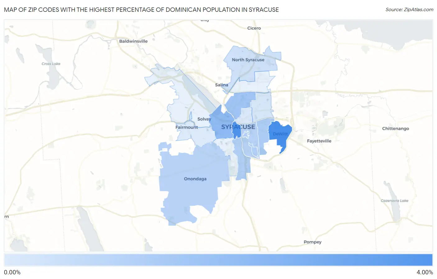Zip Codes with the Highest Percentage of Dominican Population in Syracuse Map