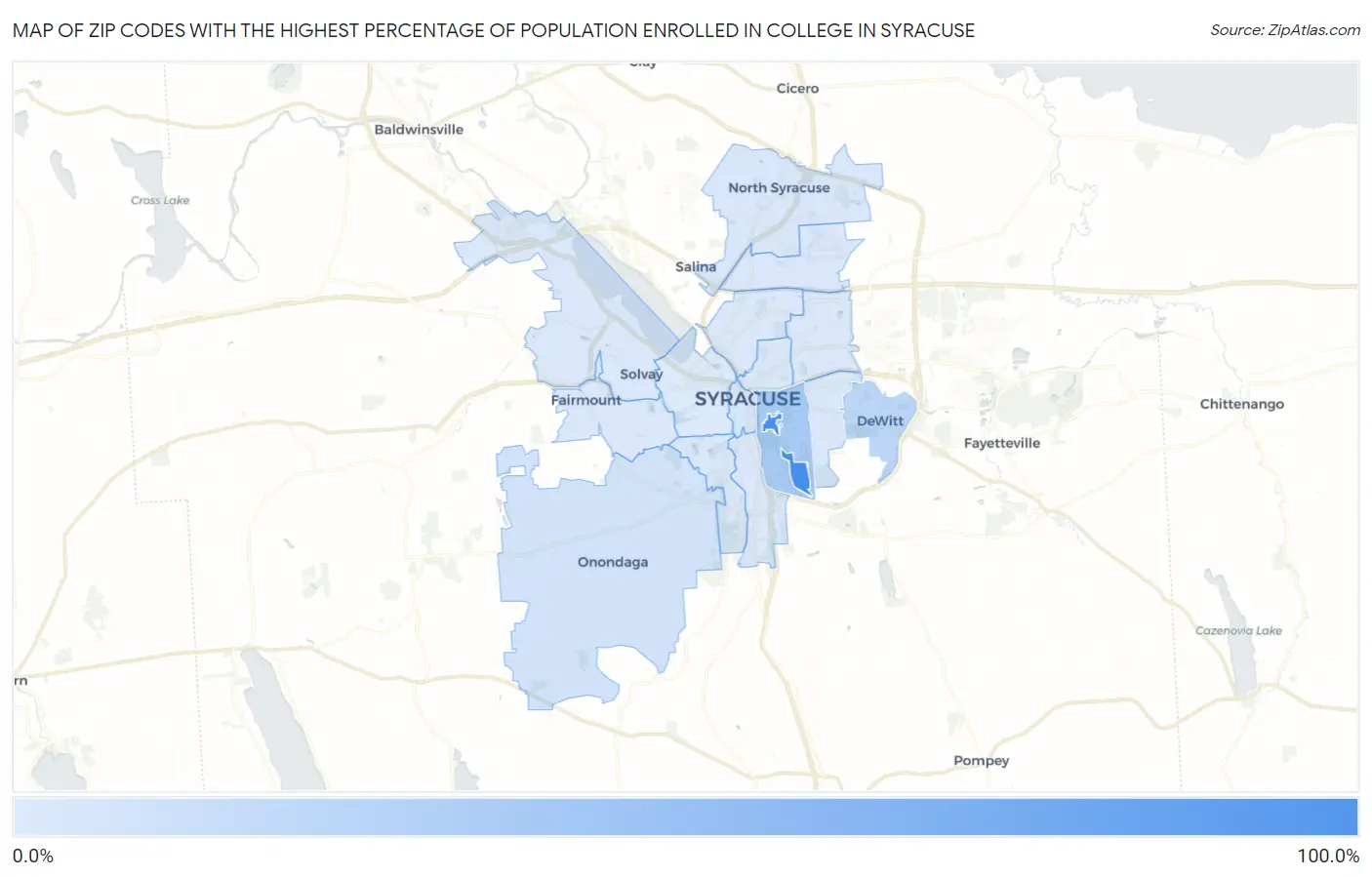 Zip Codes with the Highest Percentage of Population Enrolled in College in Syracuse Map