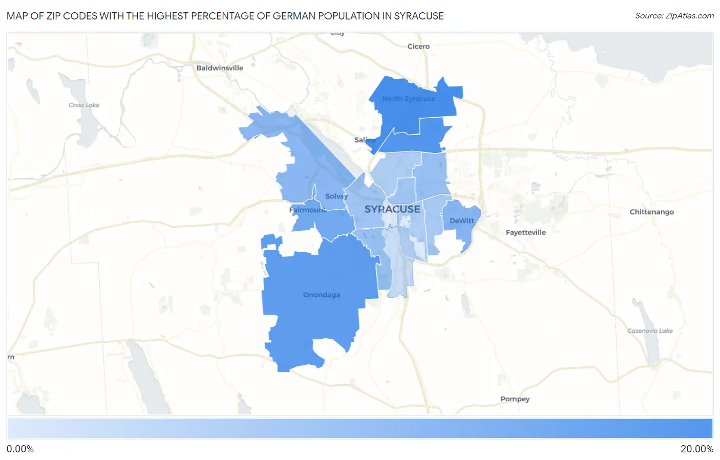 Zip Codes with the Highest Percentage of German Population in Syracuse Map