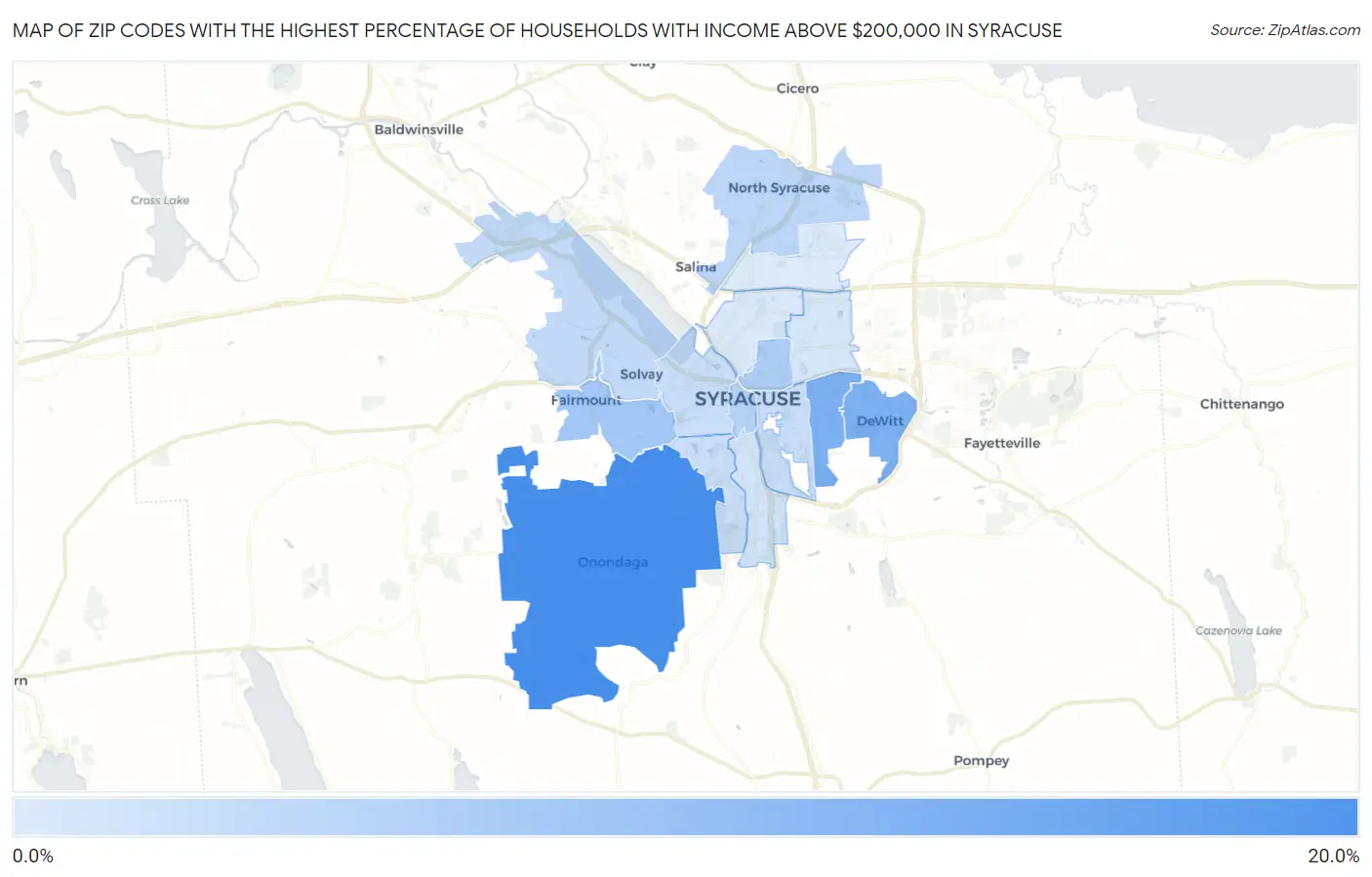 Zip Codes with the Highest Percentage of Households with Income Above $200,000 in Syracuse Map