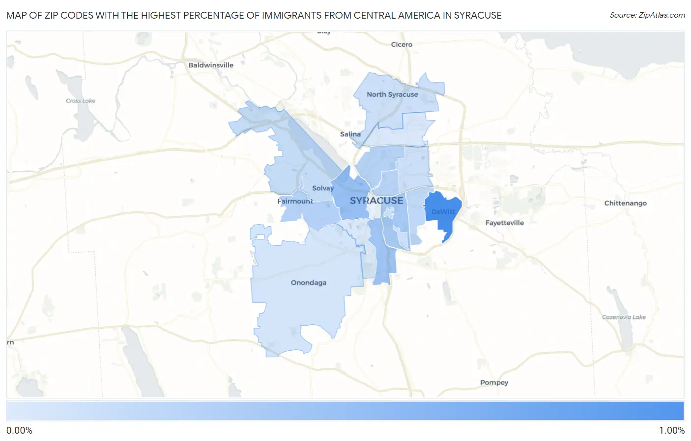 Zip Codes with the Highest Percentage of Immigrants from Central America in Syracuse Map