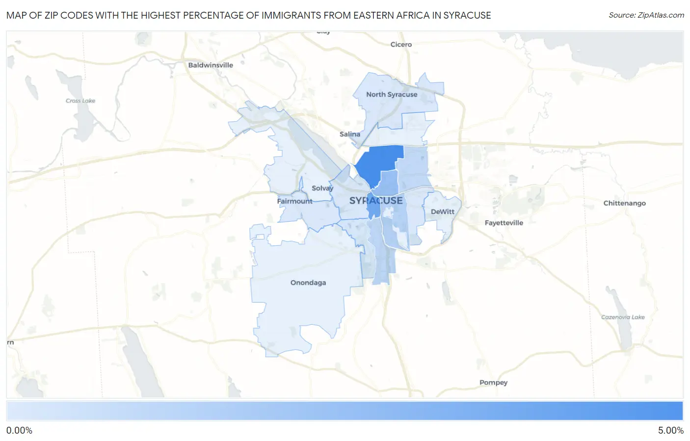 Zip Codes with the Highest Percentage of Immigrants from Eastern Africa in Syracuse Map