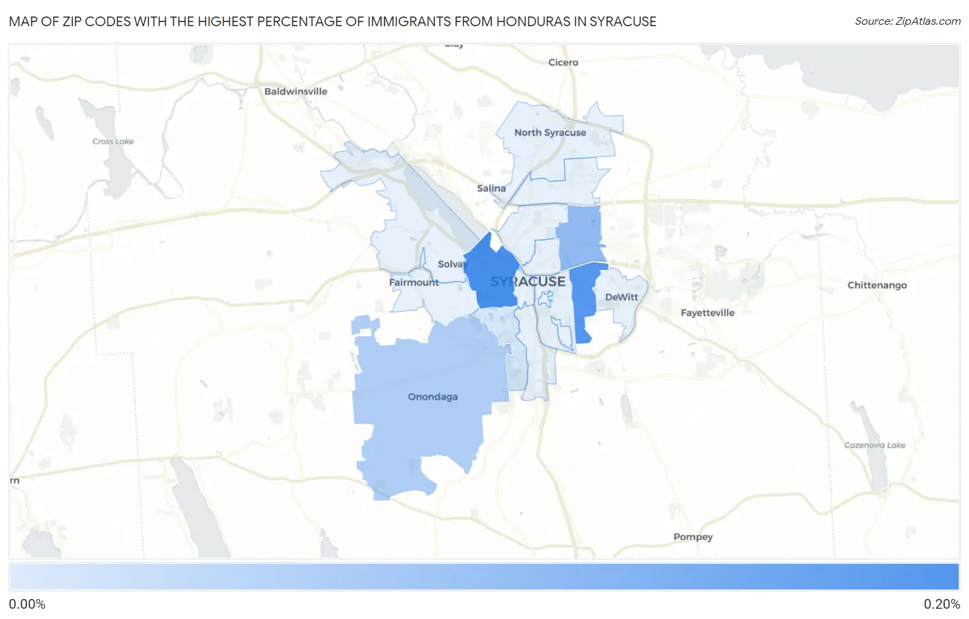 Zip Codes with the Highest Percentage of Immigrants from Honduras in Syracuse Map