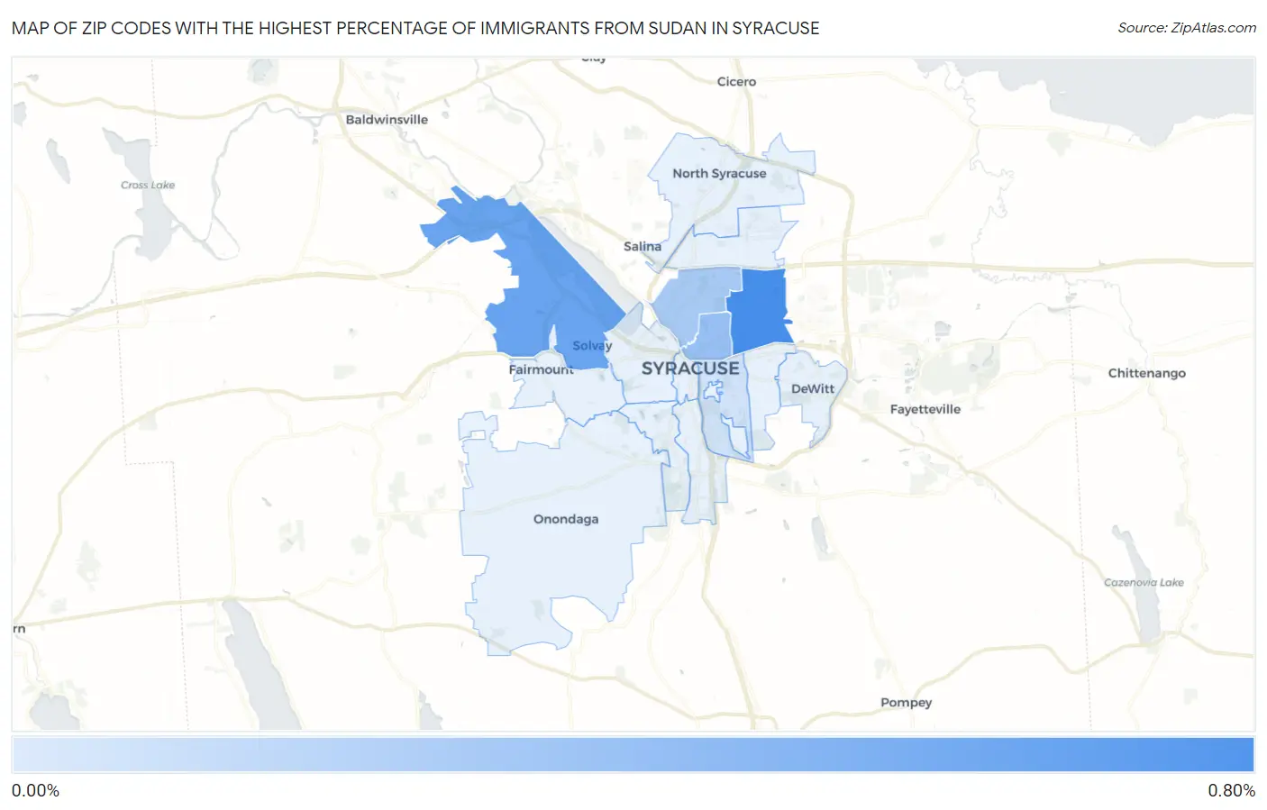 Zip Codes with the Highest Percentage of Immigrants from Sudan in Syracuse Map