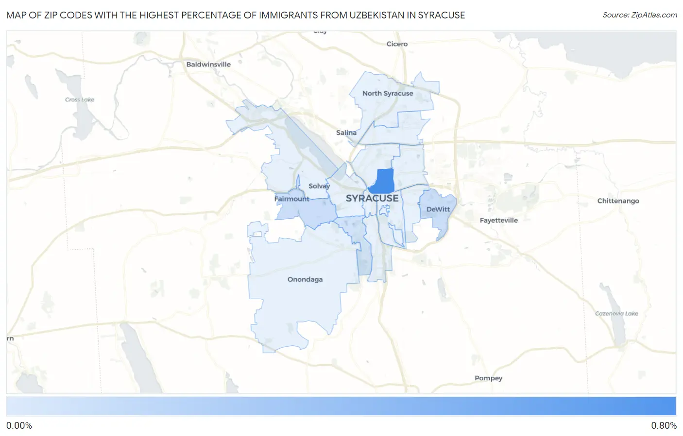 Zip Codes with the Highest Percentage of Immigrants from Uzbekistan in Syracuse Map