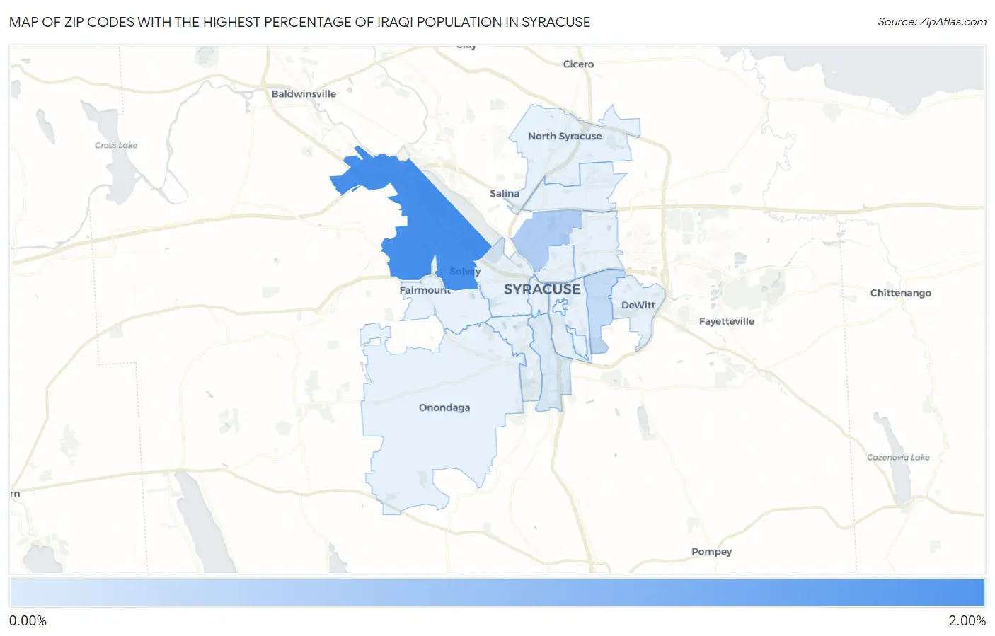 Zip Codes with the Highest Percentage of Iraqi Population in Syracuse Map