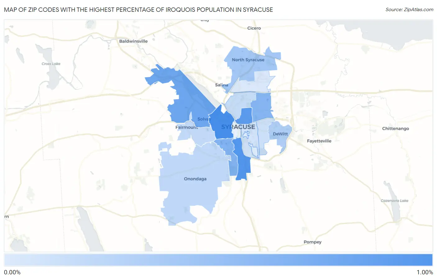 Zip Codes with the Highest Percentage of Iroquois Population in Syracuse Map