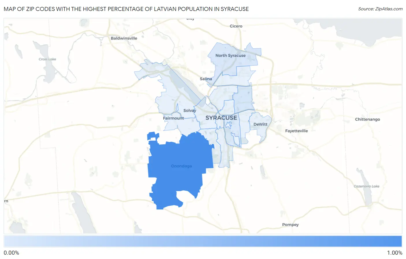 Zip Codes with the Highest Percentage of Latvian Population in Syracuse Map