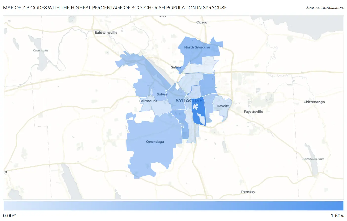 Zip Codes with the Highest Percentage of Scotch-Irish Population in Syracuse Map