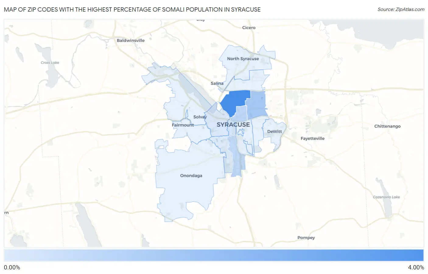 Zip Codes with the Highest Percentage of Somali Population in Syracuse Map
