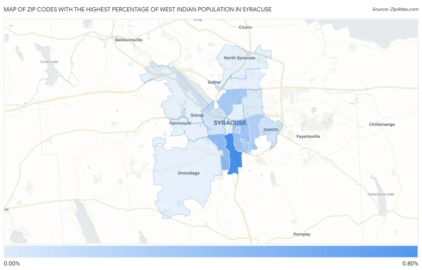 Zip Codes with the Highest Percentage of West Indian Population in Syracuse Map
