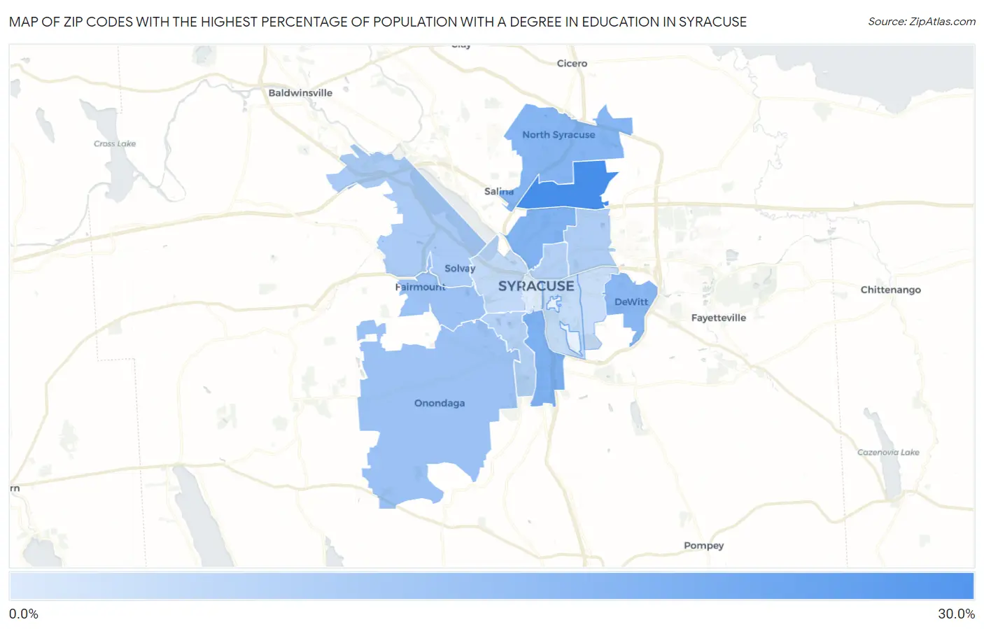 Zip Codes with the Highest Percentage of Population with a Degree in Education in Syracuse Map