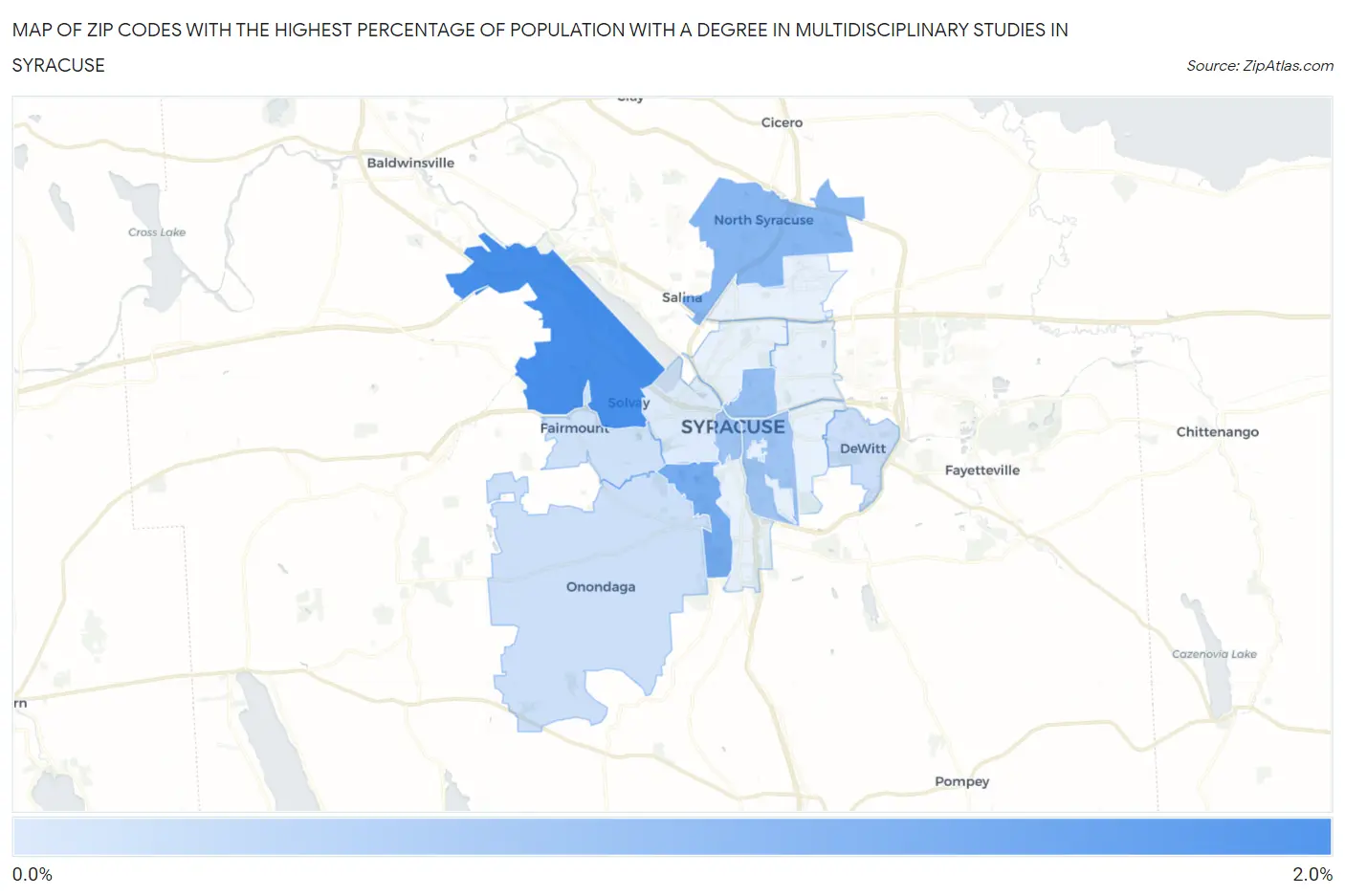 Zip Codes with the Highest Percentage of Population with a Degree in Multidisciplinary Studies in Syracuse Map