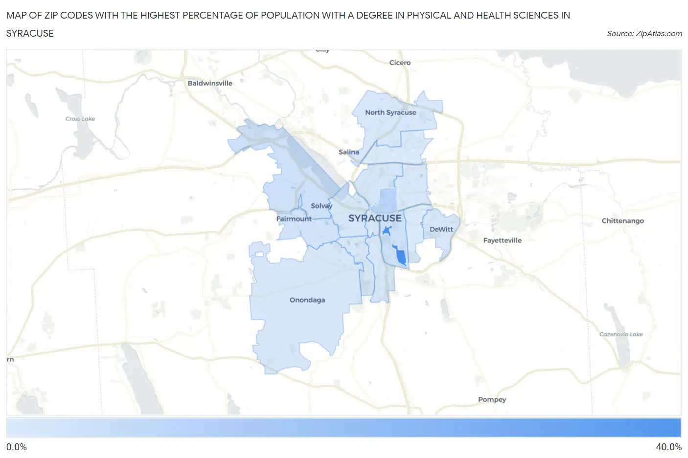 Zip Codes with the Highest Percentage of Population with a Degree in Physical and Health Sciences in Syracuse Map