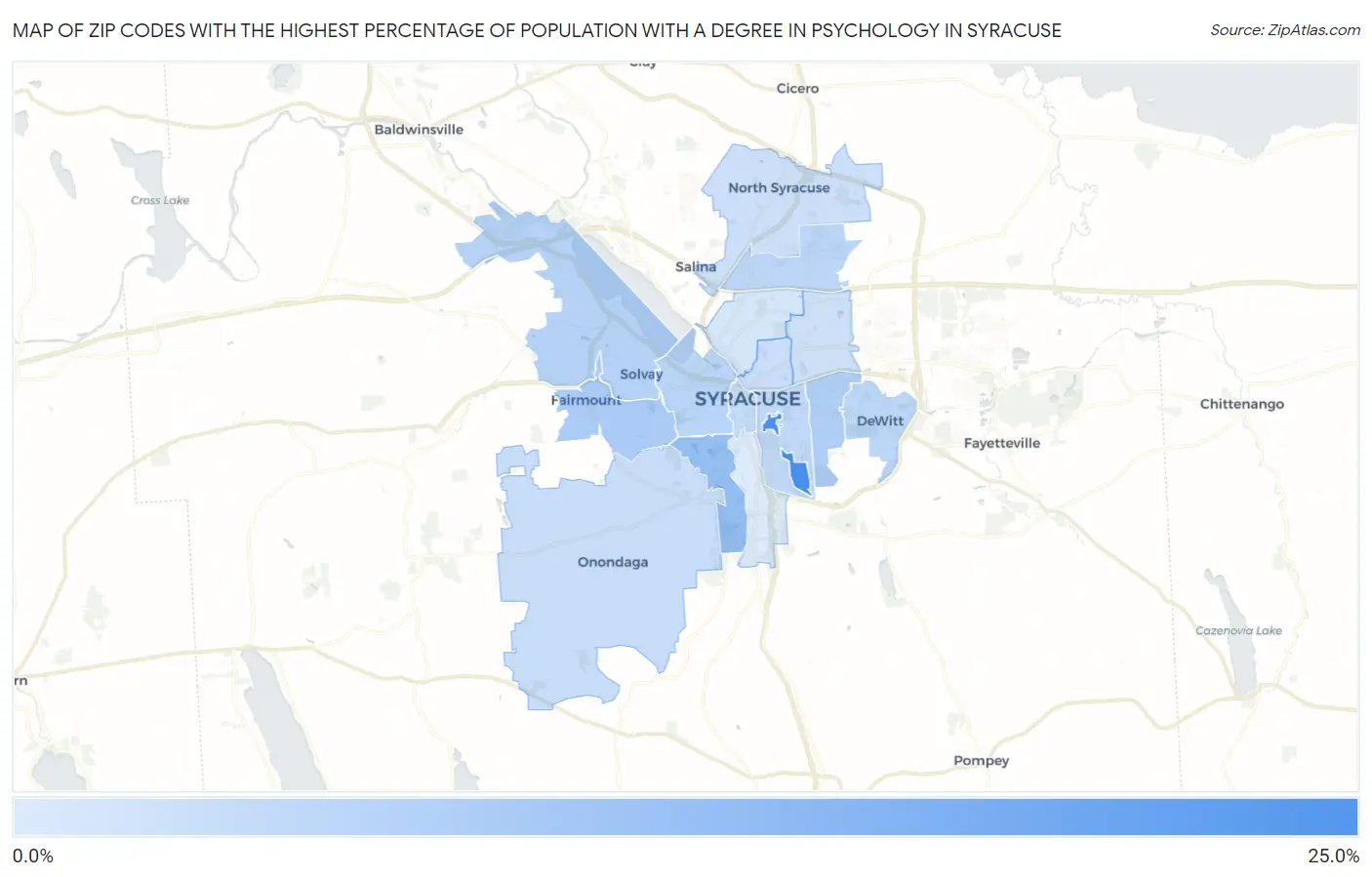 Zip Codes with the Highest Percentage of Population with a Degree in Psychology in Syracuse Map